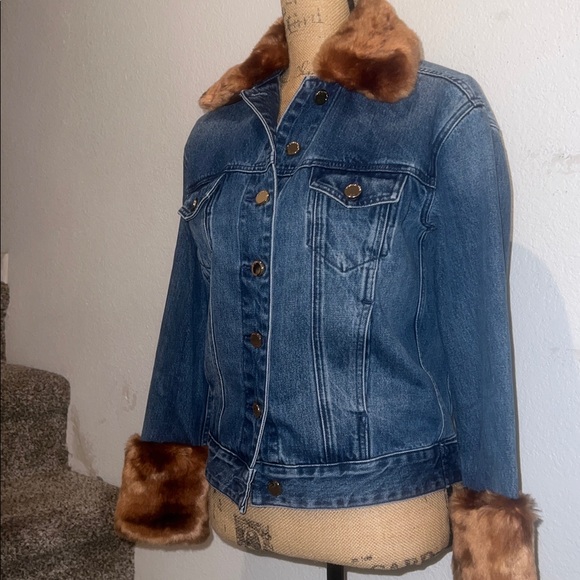 Michael Kors Faux Fur Trim Denim Jacket - Picture 6 of 13